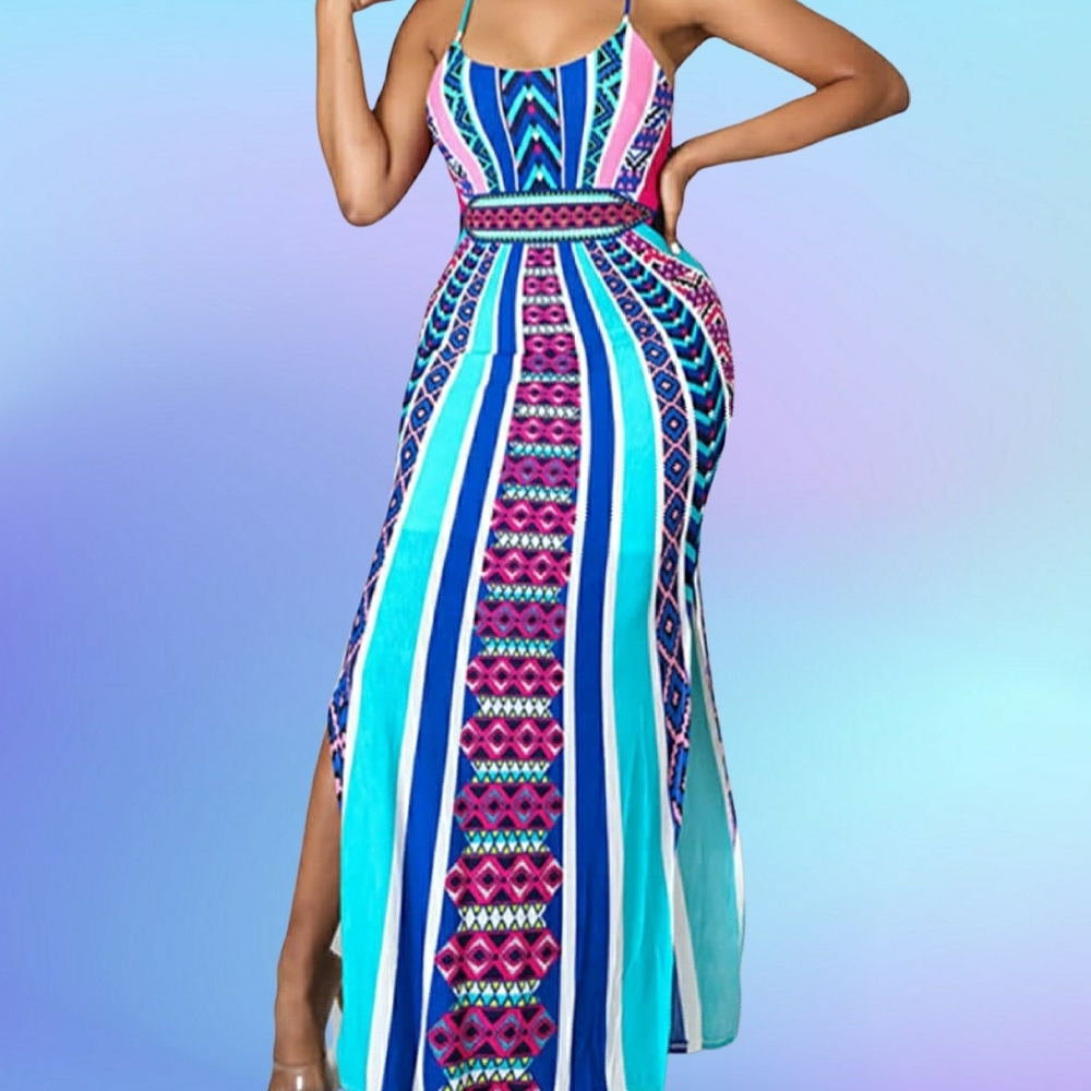 Multicolor Geometric Maxi Dress